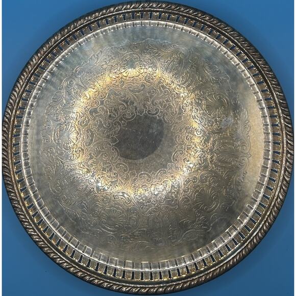 Antique Victorian Silver Plated Footed Serving Tray W/ Pierced Gallery Trim 10” - Picture 1 of 8